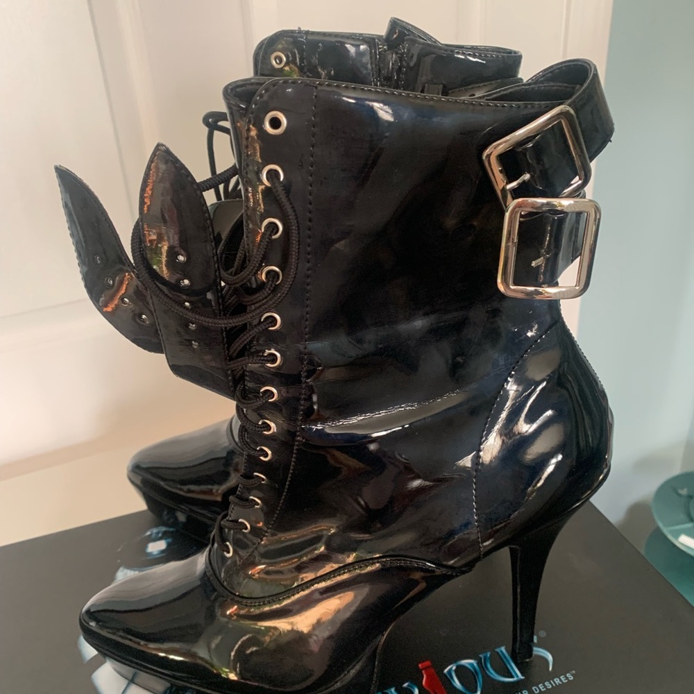Black Patent Leather Ankle Boots